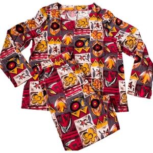 Linen look long sleeve floral tunic & pants set size large